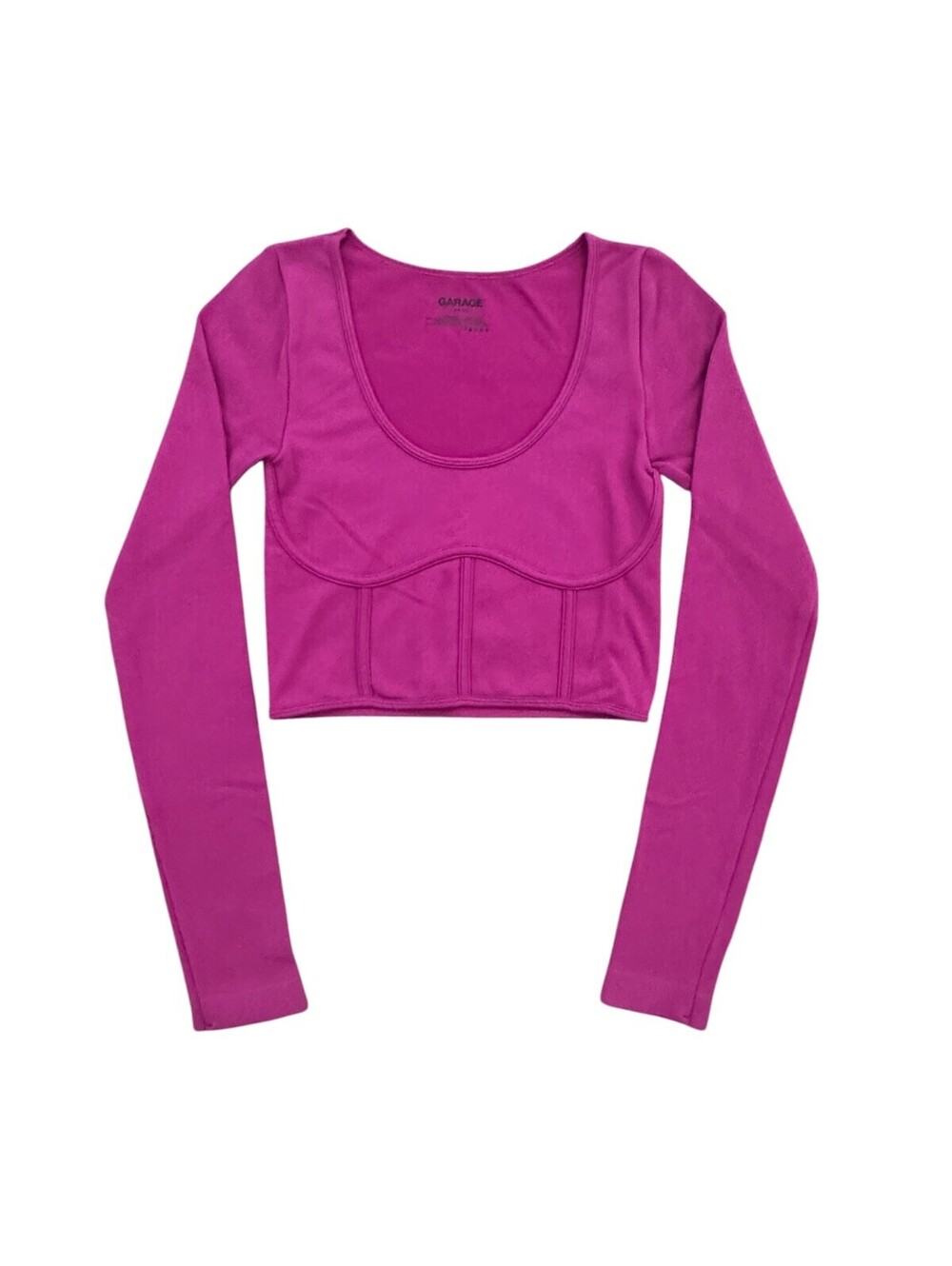 Garage Corset-Style Ribbed Long-Sleeve Crop Top - Size XS
